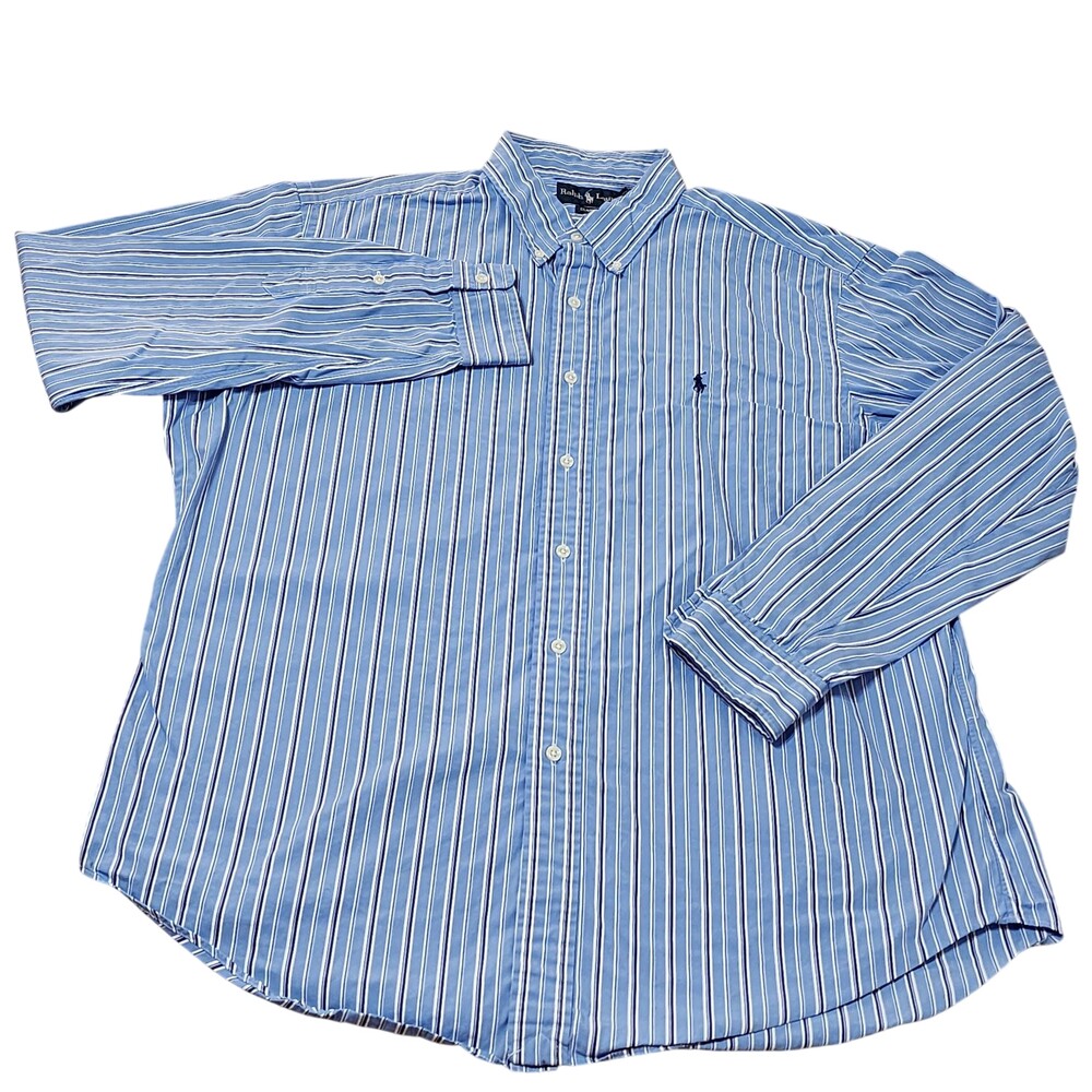 Ralph Lauren Shirt Mens XL Blue Stripe Classic Fit Button Down Long Sleeve